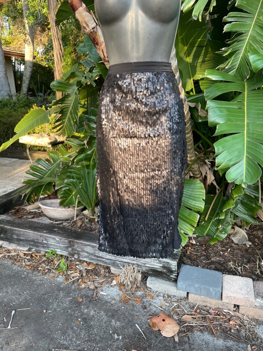 sequin front slit, pencil skirt